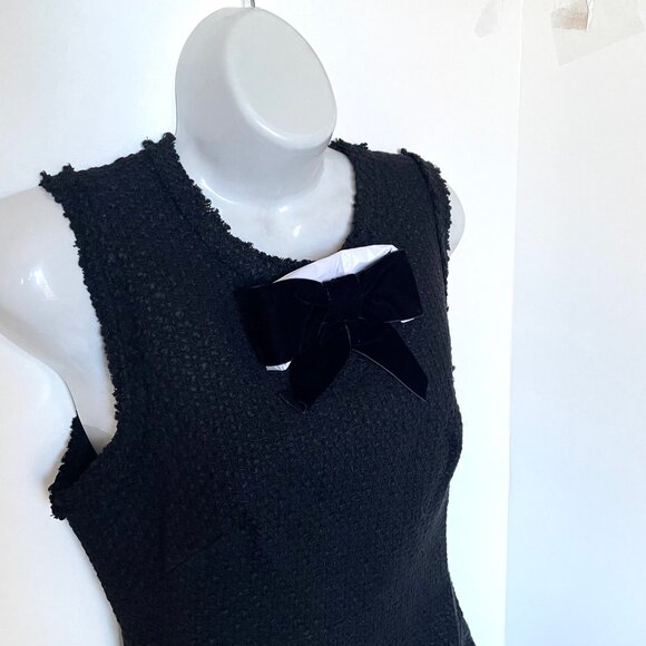 Kate Spade Dress Womens 0 Black Sheath Sleeveless Bow Tie Tweed Ruffle Short - Picture 9 of 15